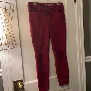 Red ripped jeans